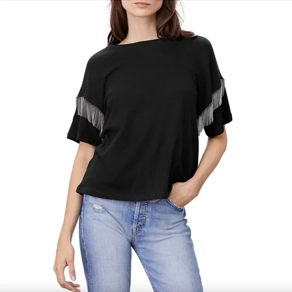 LNA Shimmy Chain-Fringed Black T-Shirt, Size XS, Made in USA - Picture 8 of 11